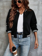 Textured Jacket Zip Up Long Sleeve Outwear Black de6d6a1a-7191-4c86-8dad-13aaaec0db4f-Max Trendsi