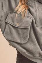 Aemi + Co Sweatshirt Dark Gray Exposed Seam Half Zip with Pockets de829cde-eff9-471d-a974-fcc7d7eab96b-Max Trendsi