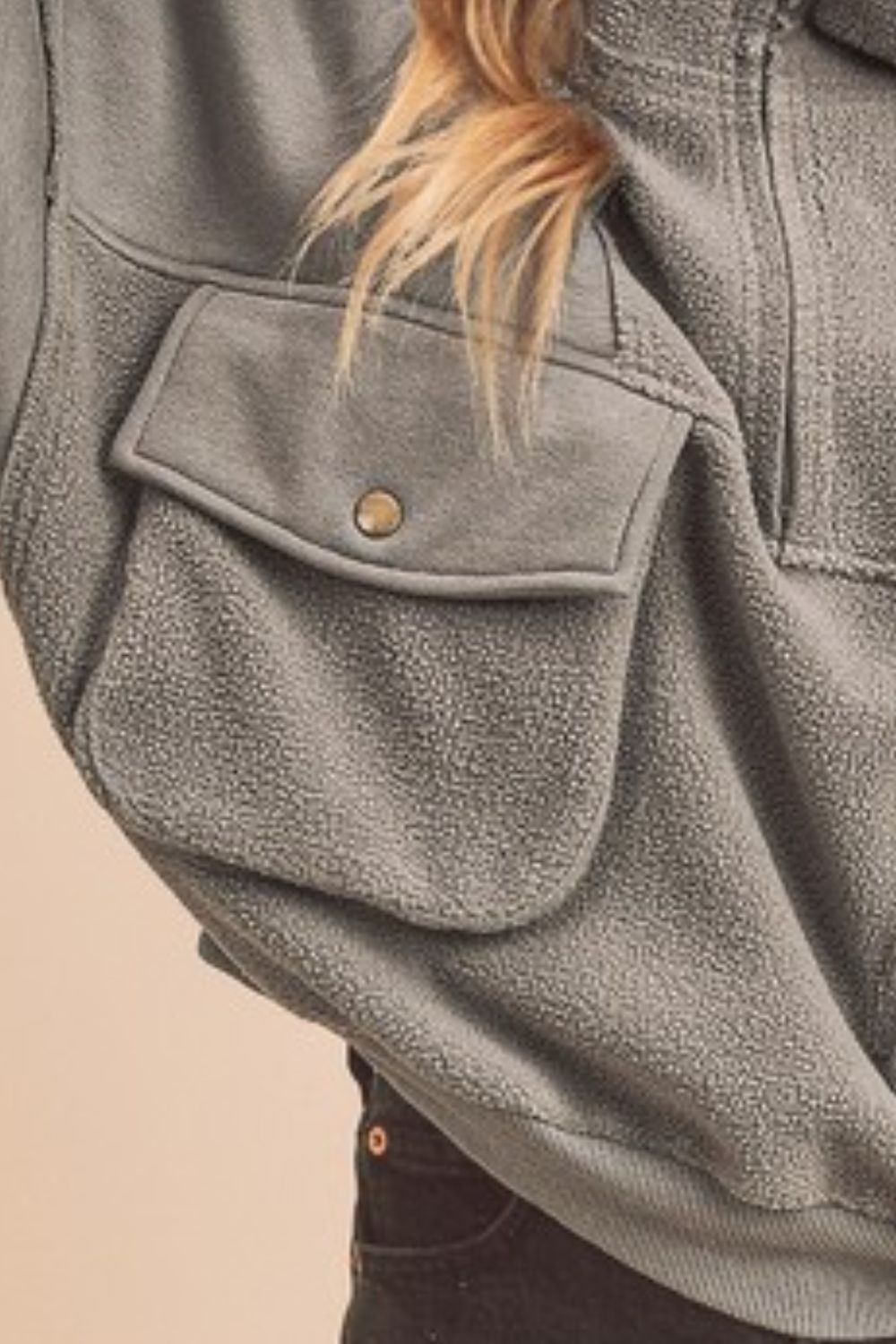 Aemi + Co Sweatshirt Dark Gray Exposed Seam Half Zip with Pockets de829cde-eff9-471d-a974-fcc7d7eab96b-Max Trendsi