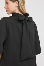 Umgee Black Women Blouse Bow Tie Back Mock Neck Half Sleeve Ruffled Top de8d8b92-5ee1-4911-9874-30eeb0e64687-Max Trendsi