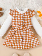 Children's Three-Piece Set: Long Sleeve Top, Houndstooth Vest, and Skirt