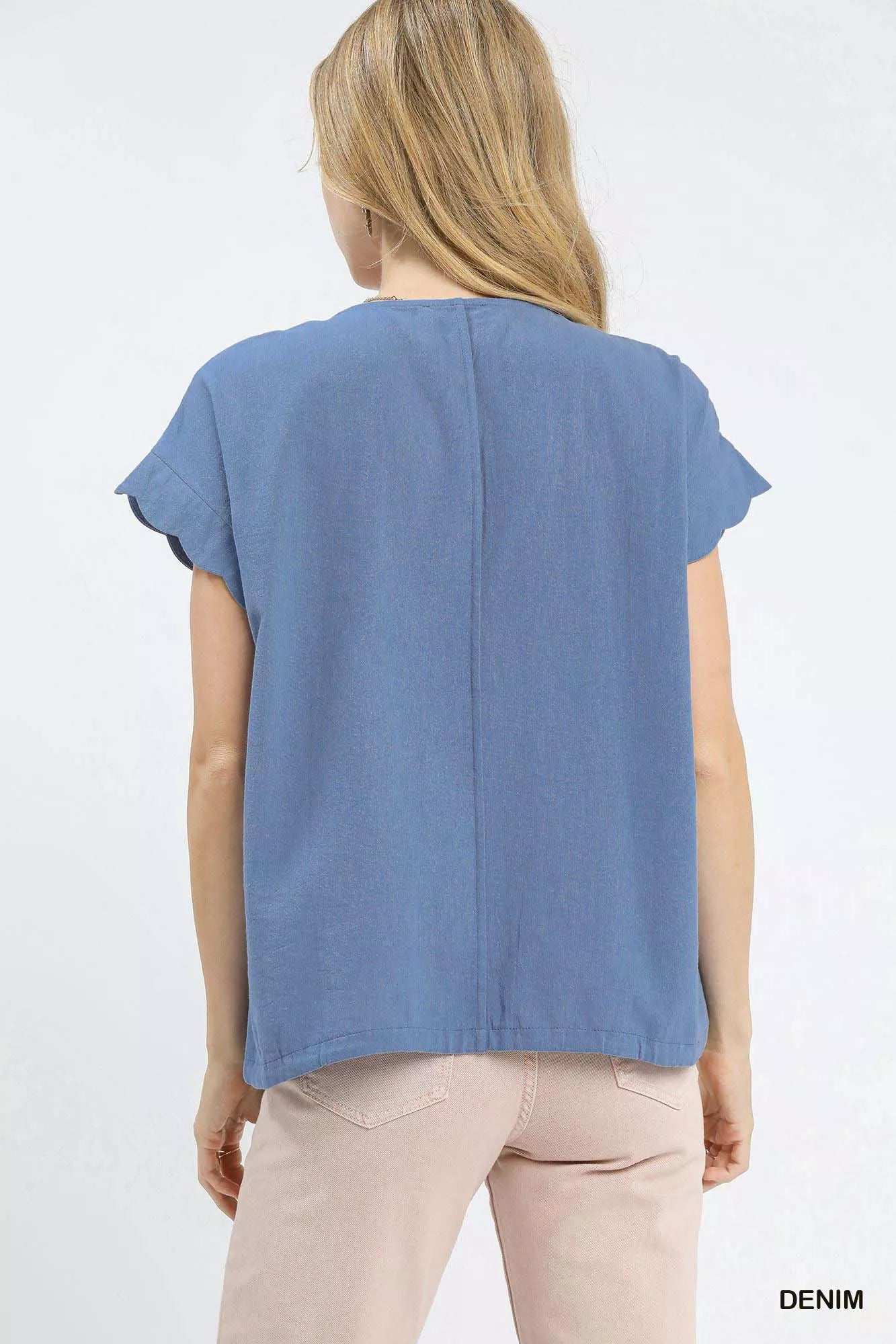 Umgee Womens Blouse Blue Floral Embroidered Scallop Short Sleeve Top dea6c9f1-1d8a-4cac-be99-55a7d9a7b8ff-Max-Origin Trendsi