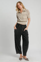 Umgee USA Women Black Pants Linen Cotton Elastic Waist Baggy with Pockets deaf1207-1000-49f4-9a1f-df790abbe5a4-Max Trendsi