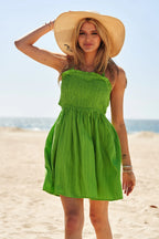 Davi & Dani Mini Dress Smocking Green Halter Neck Tie Open Back APPLE GREEN decc88551ae74192ab9ffccbc06db22e-Max-Origin Trendsi