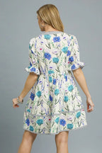 Umgee Mini Dress BabyDoll Pastel Blue Floral Striped Hem Ruffled Short Sleeve dedc055a-1ff5-4036-ac68-69b72c4cd72c-Max-Origin Trendsi