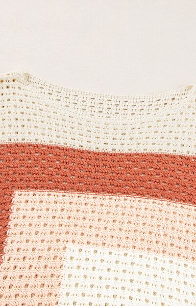 Sweater Openwork Color Block Long Sleeve Women's Long Sleeve Knit Top dedd00d5-caad-4676-a197-e1d38fc76192-Min Trendsi