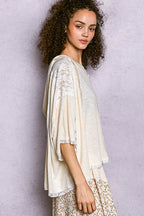 POL Womens Hoodie Cream Short Sleeve Top with Lace Detail dee2f04d-8e81-41db-80c6-85de6e93da8e-Max-Origin Trendsi