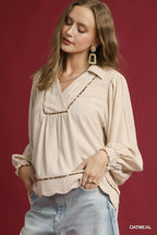 Umgee Women's Blouse Linen Scallop Hem Long Sleeve Top df09c544-9298-4d3b-ad64-078b1cb16e13-Max-Origin Trendsi