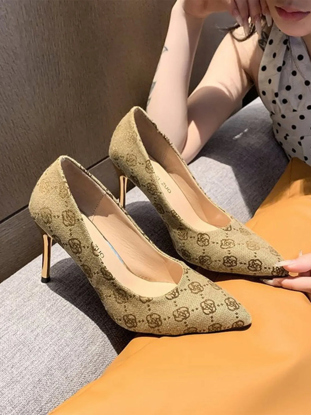 Women's Heels Light Brown Floral Pu Leather Point Toe Stiletto Pumps Shoes df159d671c5c499db314152a9d64d3d6-Max-Origin Trendsi