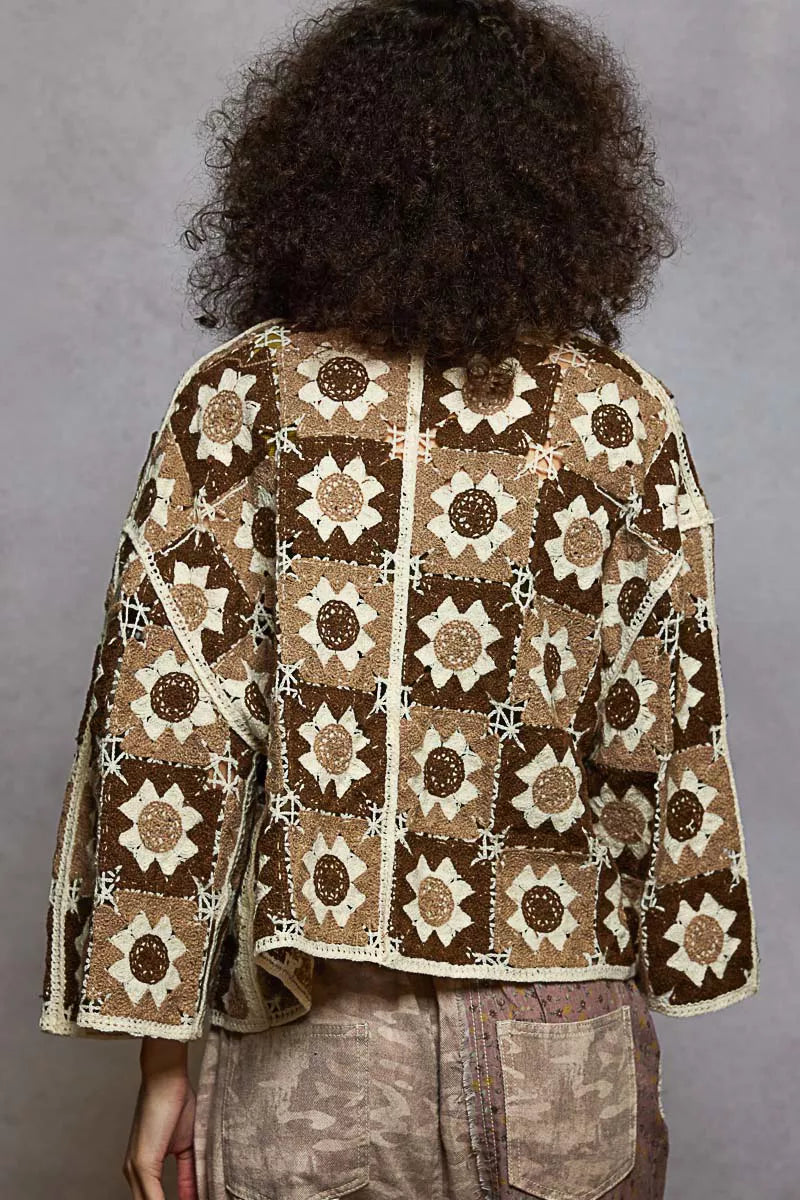 POL Crochet Cardigan Choco Multi Floral Geometric Open Front with Varied Patterns df2c778d-ec3f-4390-9e6e-fbbccd35b2ac-Max-Origin Trendsi