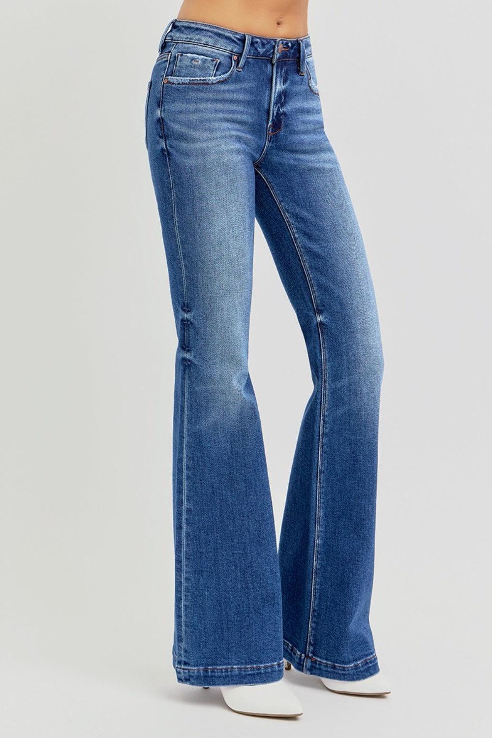 RISEN Low Rise Flare Jeans with Pockets Denim Pants