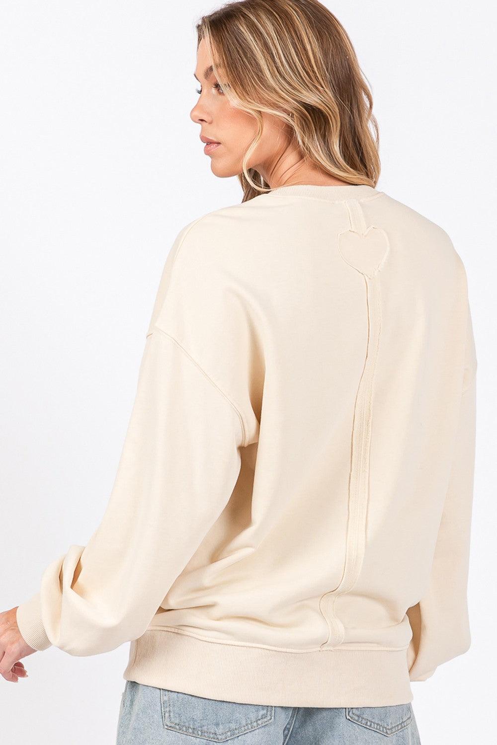 SAGE + FIG LOVE Path Applique Drop Shoulder Sweatshirt Ivory Basic Top