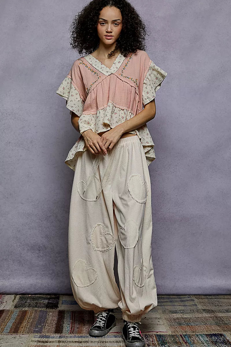 POL Floral Blouse V-Neck Short Sleeve Ruffled Double Gauze Top Embroidered df503d71-c993-4002-b680-f799b2a972d0-Max-Origin Trendsi