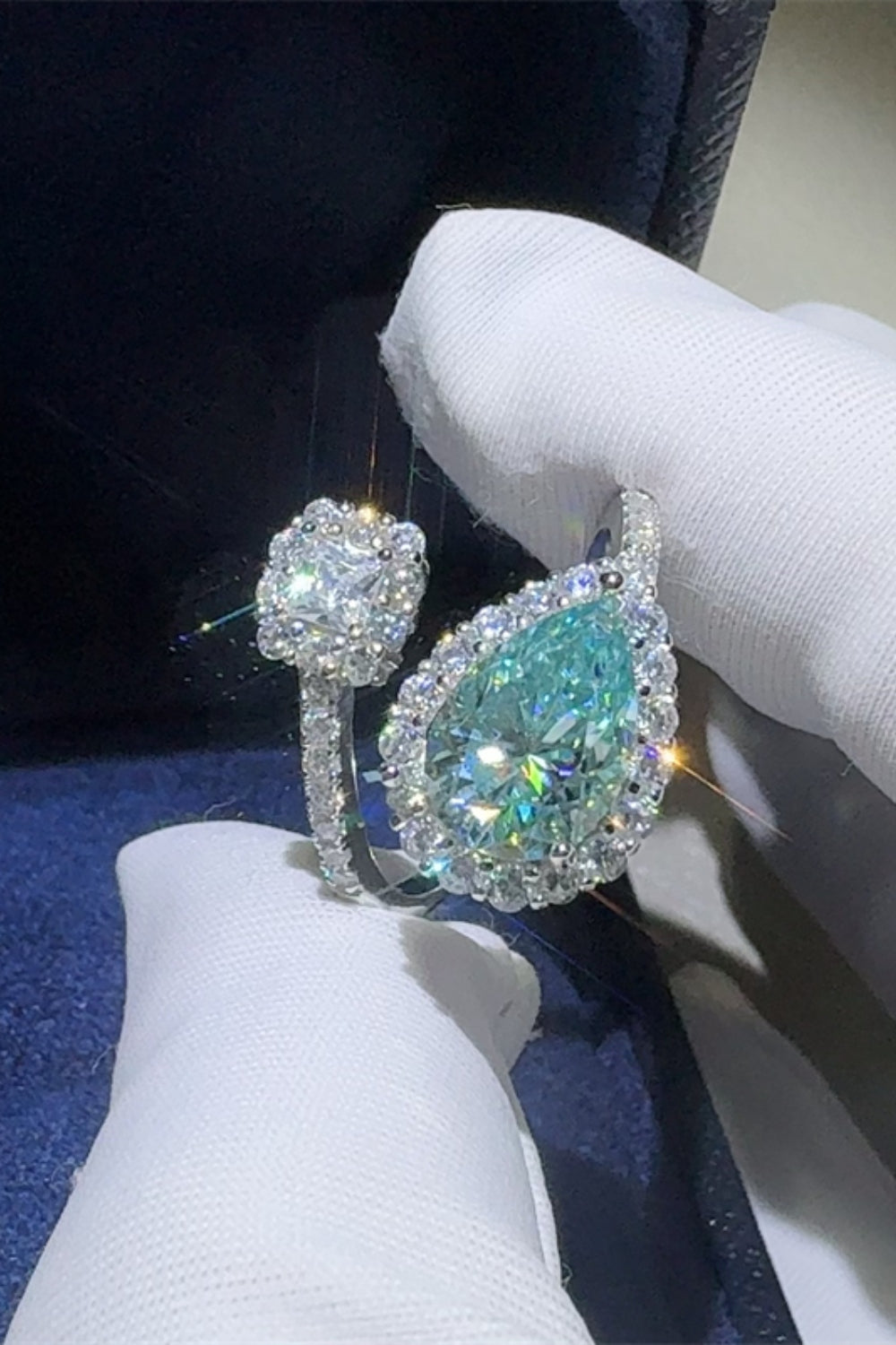 Silver Bypass Ring Turquoise 2 Carat Moissanite Stone 925 Sterling Jewelry df589d7c-c2ad-4c19-9913-e7c580d46c3d-Max Trendsi