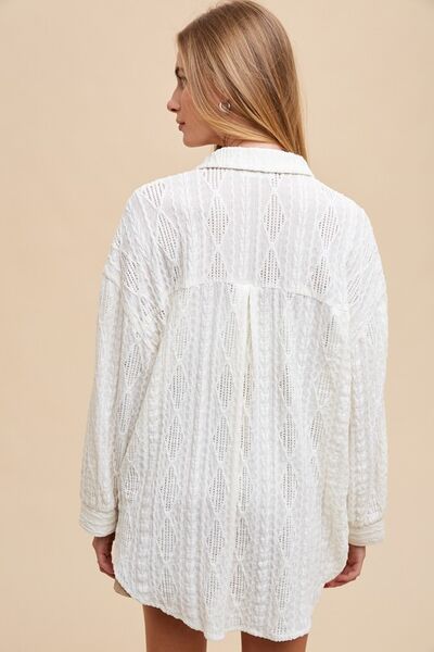 Annie Wear Ivory Shirt Openwork Button Down Drop Shoulder df647381-bbc2-45b9-a4bb-2400ae7e6a1c-Min Trendsi