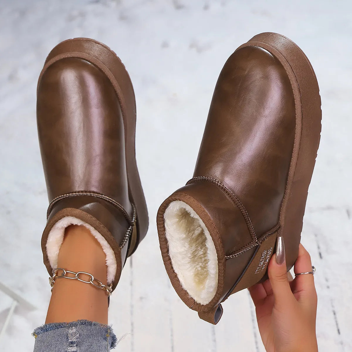 Women's Ankle Boots Pu Leather Faux-Fur Platform Flats df6cf7da1fe2491b860d8bcca646590f-Max-Origin Trendsi