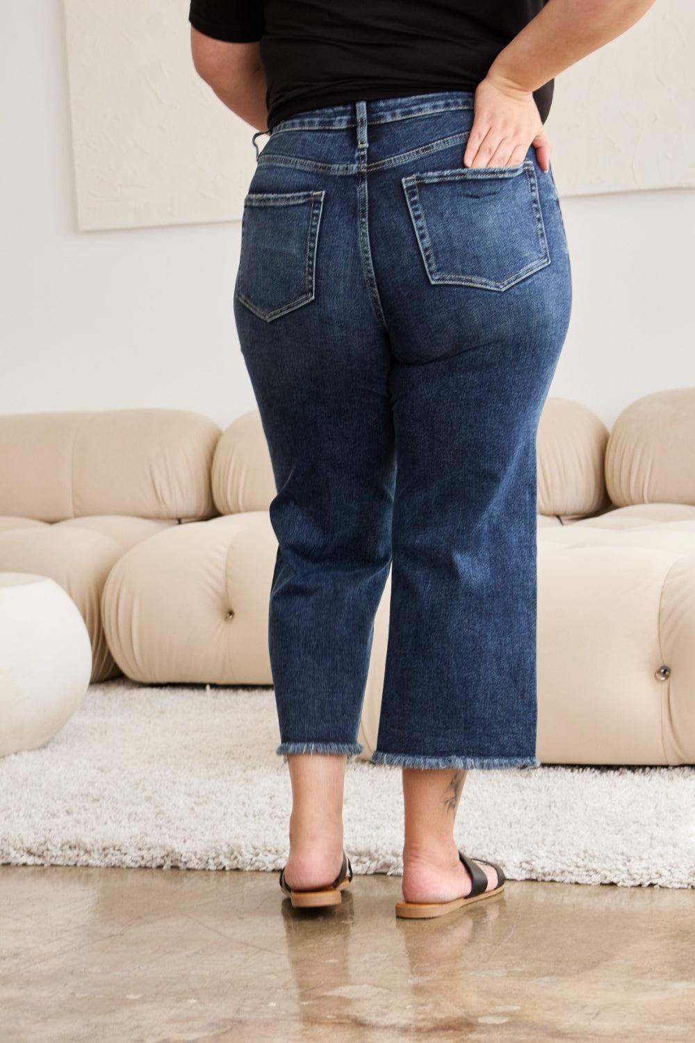 Plus Size Tummy Control High Waist Raw Hem Jeans Denim Pants df7301a5-b7d7-4997-aeea-e01fd2144357-Max Trendsi