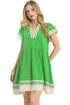 Umgee Linen Color Block Dress with Flutter Sleeves