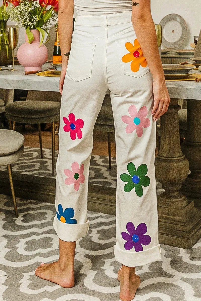 BiBi Pants Flower Print Off White Straight Legs Pocketed df92397a4cff4318bf398b7040b7b768-Max-Origin Trendsi