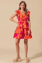 SO ME Floral Dress V Neck Layered with Elasticized Waist Short Cap Sleeve df9645b5b2f04ad09e8a01df2a03a636-Max-Origin Trendsi