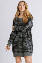 Umgee Mini Dress Camouflage Print Dark Gray Ribbed Hem French Terry dfa4c8a9-5443-4fac-aa6a-4c096c03136b-Max Trendsi