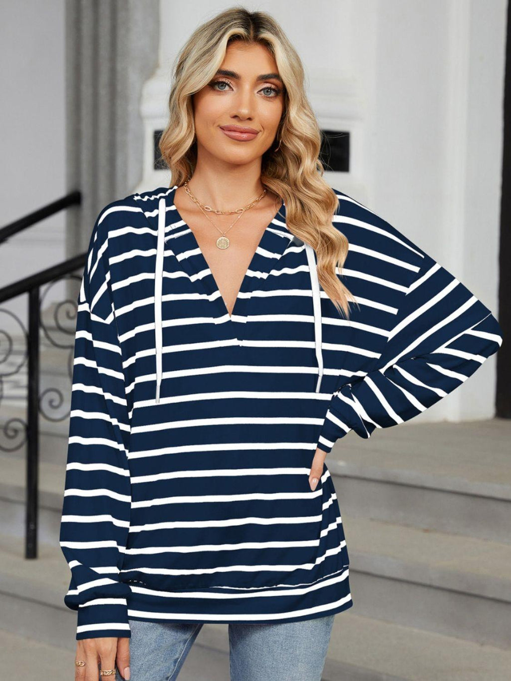 Drawstring Striped Long Sleeve Hoodie dfbbe25e-0135-455e-b775-82669521a1e6-Max_b25cd691-6118-490b-87b9-37fbf21c960f Trendsi