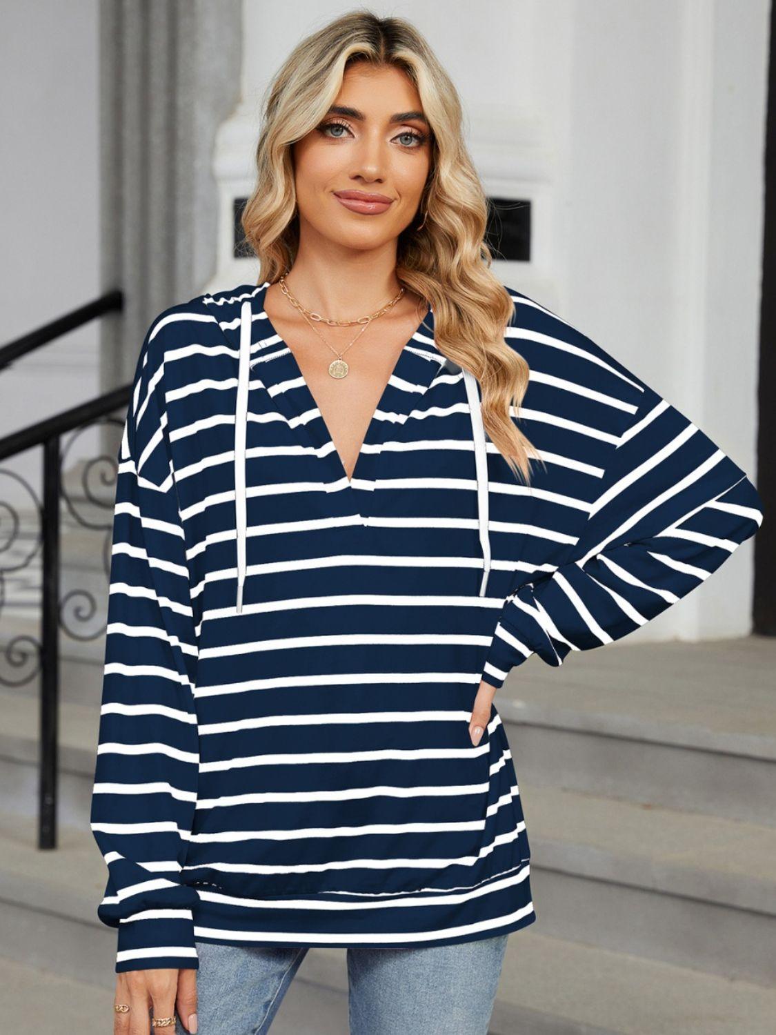 Drawstring Striped Long Sleeve Hoodie dfbbe25e-0135-455e-b775-82669521a1e6-Max_b25cd691-6118-490b-87b9-37fbf21c960f Trendsi