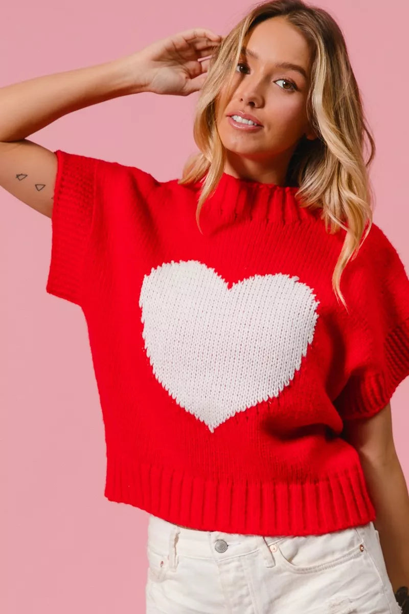 BiBi Valentines Sweater Red Rib Top White Banded Heart Pattern dfbe4f7de9904e5eacd7d155cf2f020e-Max-Origin Trendsi