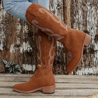 Women's Boots Matte Pu Leather Western Embroidered Round Toe Block Mid Heels dfddf536a44b466a8c9b083837bdd2df-Max-Origin Trendsi