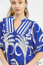 Umgee Blouse Folk Art Palm Print Ocean Blue Puff Short Sleeve Top dff1c9ae-f12c-4b54-a34f-45043954113d-Max-Origin Trendsi