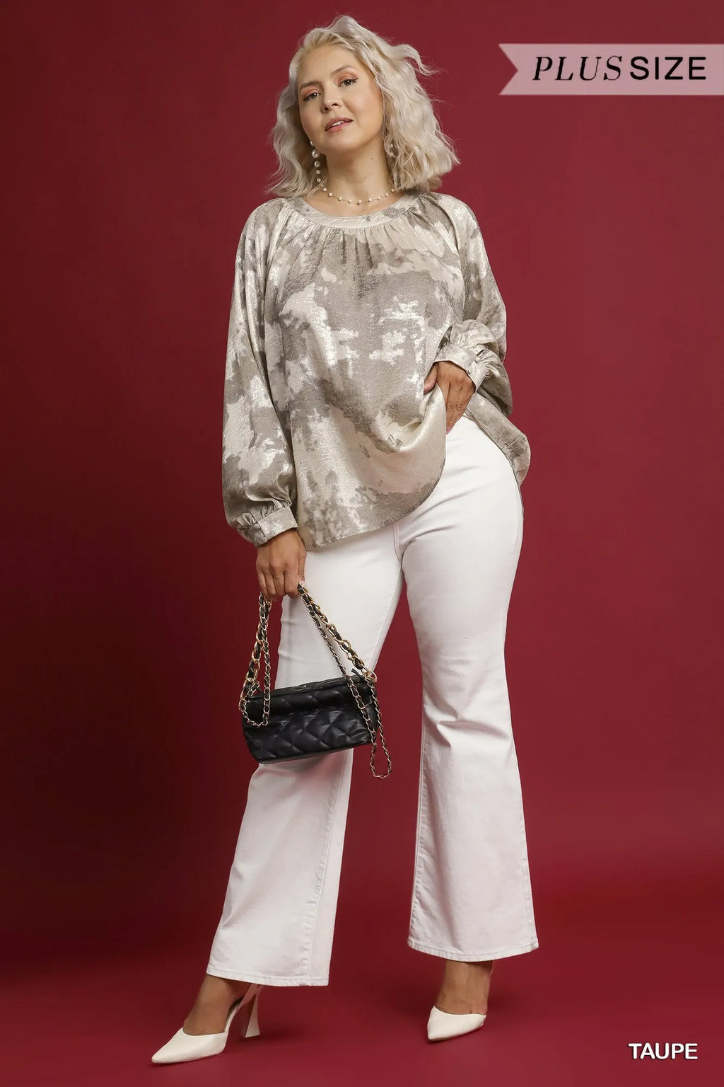 Umgee Blouse Metallic Fabric with Balloon Long Sleeves Top S-2XL e0132cc8-2081-412b-99d1-843958323167-Max-Origin Trendsi