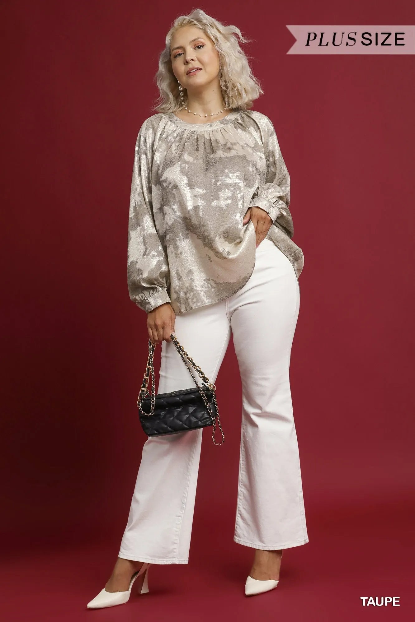 Umgee Blouse Metallic Fabric with Balloon Long Sleeves Top S-2XL e0132cc8-2081-412b-99d1-843958323167-Max-Origin Trendsi