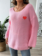 Sweater Heart Embroidered Boat Neck Dropped Shoulder Long Sleeve e01370ac-fb4a-4b75-8e14-5455543e9823-Max Trendsi