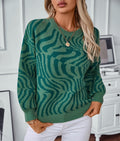 Women Sweater Geometric Pattern Round Neck Long Sleeve Acrylic Knitwear Dark Green e0479020-e6ff-4d10-a038-5b6d130b0fef-Max Trendsi