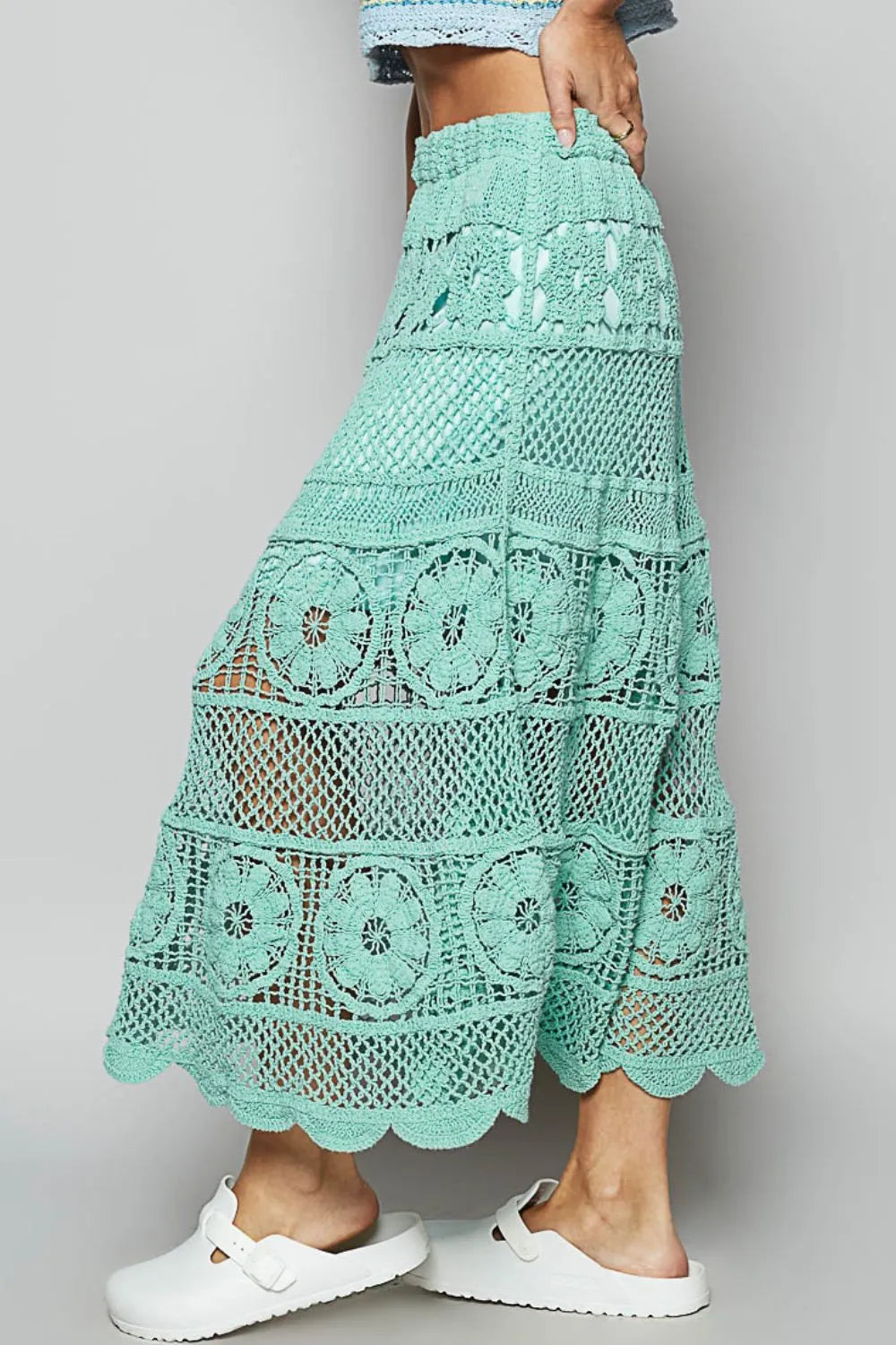 POL Midi Skirt Floral Lace Turquoise Tiered Crochet Lined Cotton One Size e0546b8e-6130-4b87-b95a-19c47d58ea38-Max-Origin Trendsi