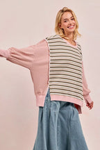 BiBi Womens Sweatshirt Stripe Mixed Top With Cut Edge And Reverse Outseam e054b6bac8a741d2b9a6138c24d2365d-Max-Origin Trendsi