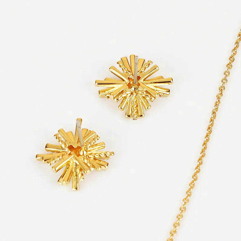 Jewelry Set Necklace and Earrings Zircon Gold Starburst Gold-Plated e05601dd-ab91-4068-a6ca-45b9cf9ed38f-Max Trendsi