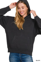 Zenana Fleece Womens Hoodie Black Kangaroo Pocket Long Sleeve Top e05a615e2f624738abc14f8224220f56-Max-Origin Trendsi