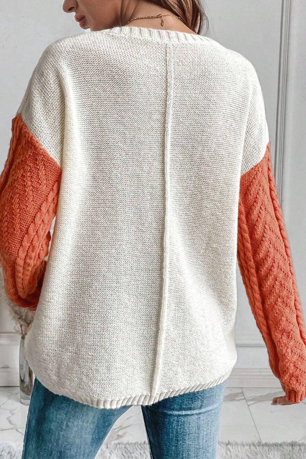 Sweater Color Block Round Neck Long Sleeve Knit pullover e070172c-6a34-4ee8-b8c8-bfbbddc3ef60-Max Trendsi