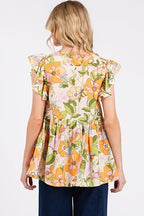 Mittoshop Floral Blouse V-Neck Ruffled Cap Short Sleeve e081ef9f-4a1d-4313-8ce9-b8358fa10f09-Min Trendsi