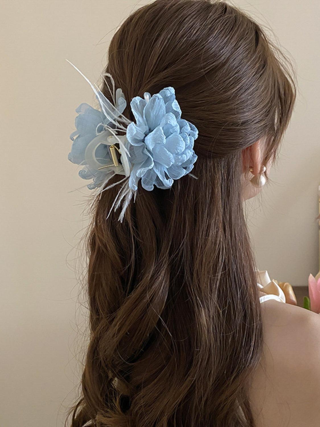 Hair Claw Clip Feather Trim Flower Shape