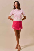 SO ME Rhinestone Ribbon Velvet Skirt