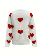 Sweater Heart Valentine’s Day Round Neck Long Sleeve Women White Pullover e0a66bca-7c10-4fd8-a8a7-32c7cdfe2981-Max Trendsi