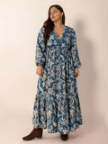 Plus Size Bohemian Floral Print Long Sleeve Maxi Dress