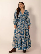 Plus Size Bohemian Floral Print Long Sleeve Maxi Dress