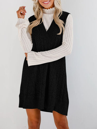 Lovelet Sweater Dress Mini V Neck Sleevless Cable Knit Overall e0c22bd7-98cd-4636-8934-fe203293beb7-Min Trendsi