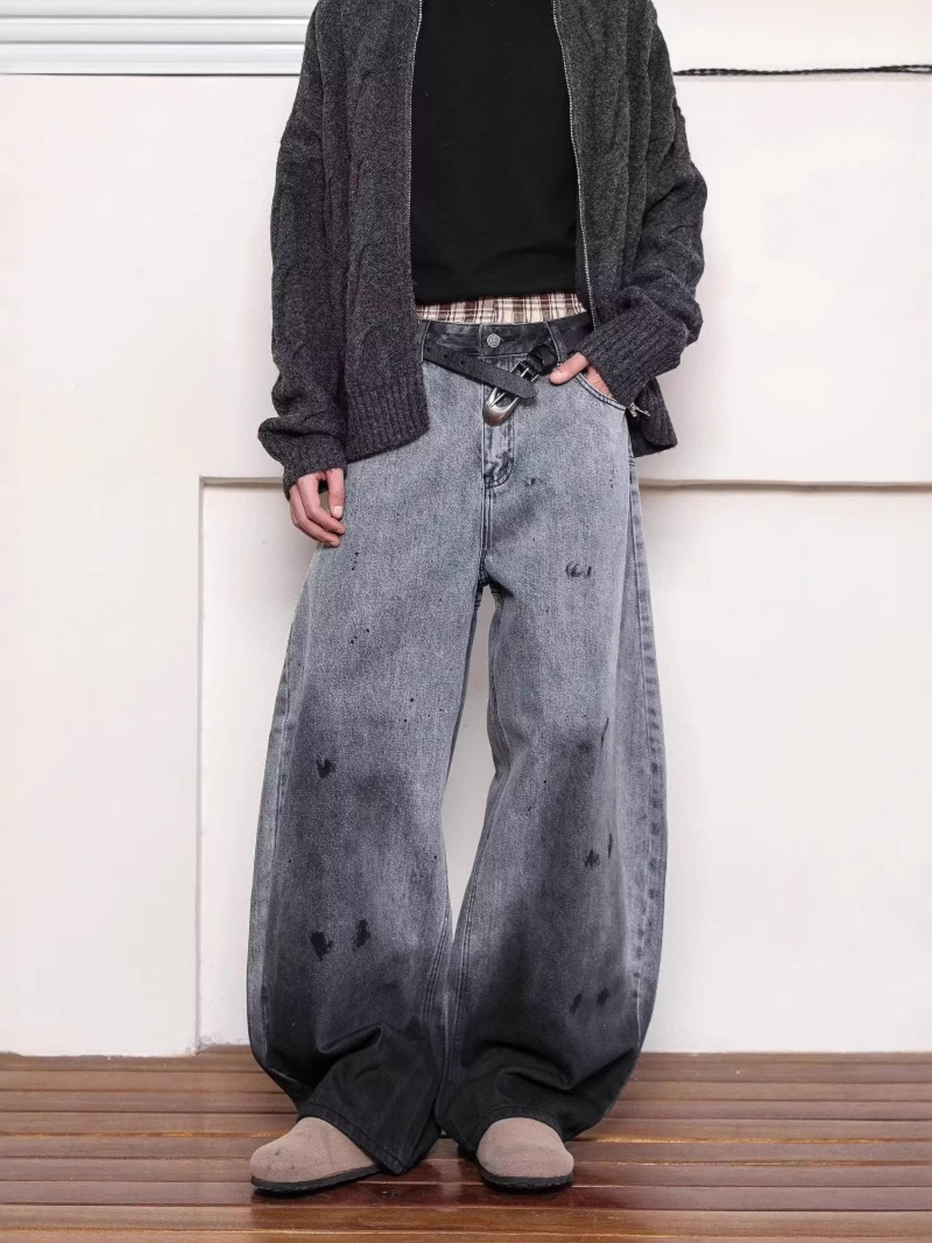 Men's Full-Size Washed Wide-Leg Jeans in Plus Sizes