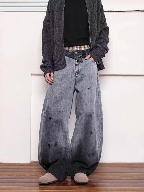 Men's Full-Size Washed Wide-Leg Jeans in Plus Sizes