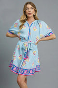 Umgee Shirt Dress Floral Print Pastel Blue Tie Waist Short Sleeve Buttoned Pastel Blue e0dba699-89a2-4005-9d2c-83adb9935efe-Max-Origin Trendsi