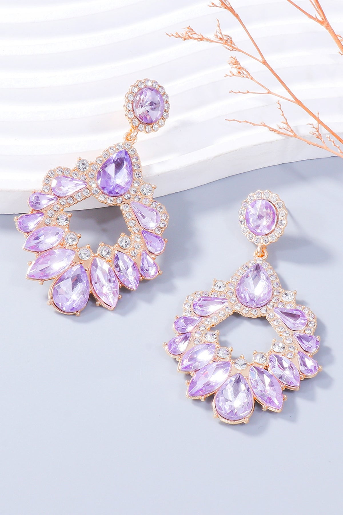 Dangle Earrings Alloy Rhinestone Teardrop Colorful Women Fashion Jewelry Pink Purple One Size e0ddd15d-8b51-4d8f-8c4f-f23952ae083b-Max Trendsi